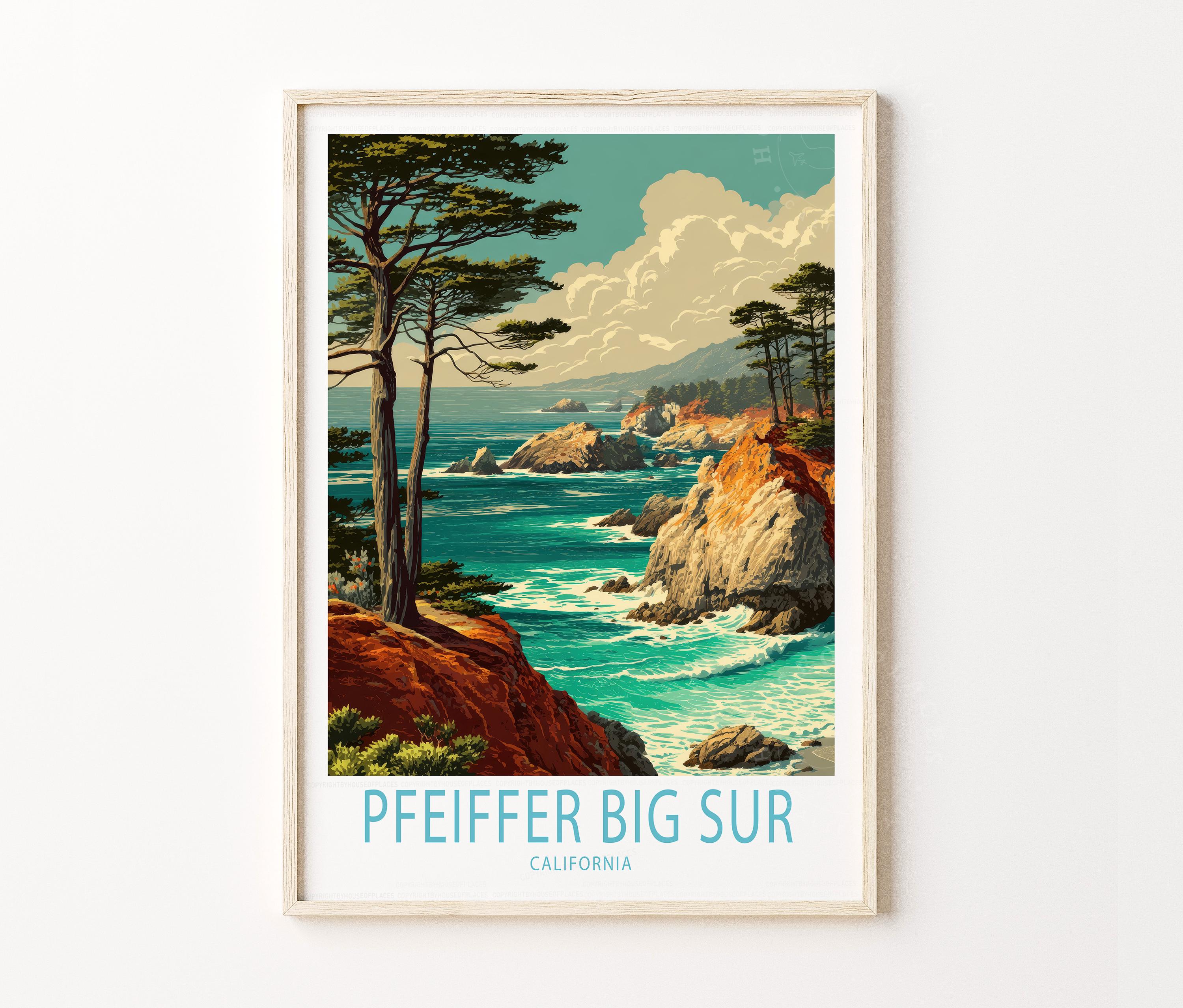 NUDE PUBLIC BIG SUR CALIF 60S ヴィンテージポスター Pfeiffer Big Sur State Park Travel Poster, California Wall Art