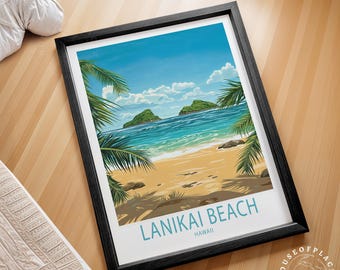 Lanikai Beach Hawaii Travel Poster, Hawaii Travel Print, Lanikai