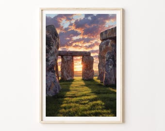 Stonehenge England Watercolor Poster | Historic Landmark Travel Wall Art Print