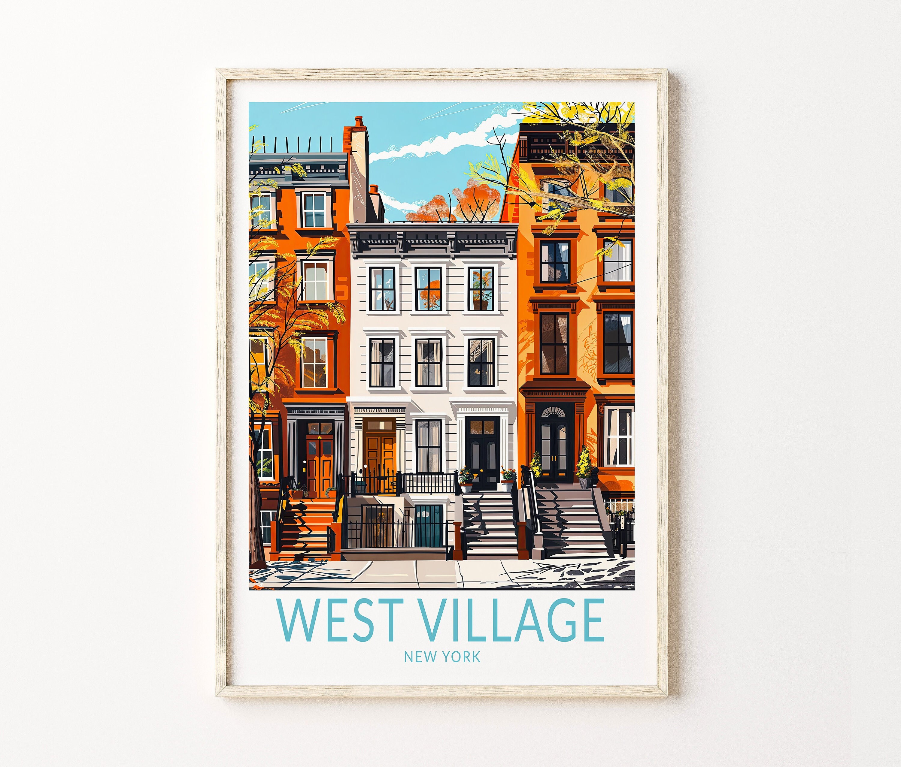 West Village New York Poster, West Village Decor, Travel Poster, New York City Home Decor, Wedding Gifts, Personalised Present