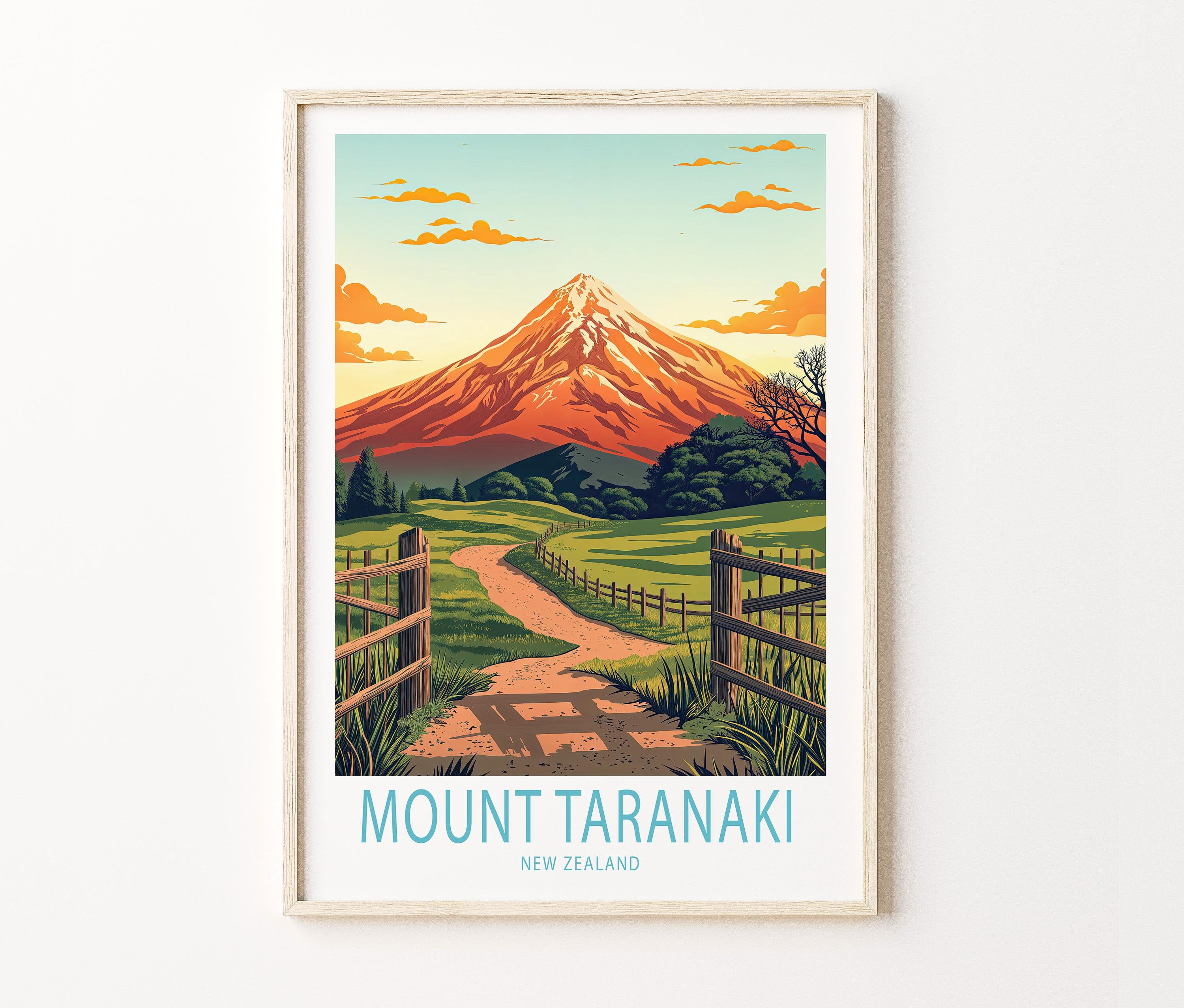 Mt. Egmont Taranaki ‘New Zealand’ poster Mount Taranaki Travel Poster, New Zealand Egmont Wall Art, Mount