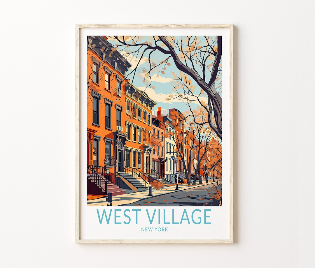 West Village Travel Poster, New York West Village Print, New York City ...
