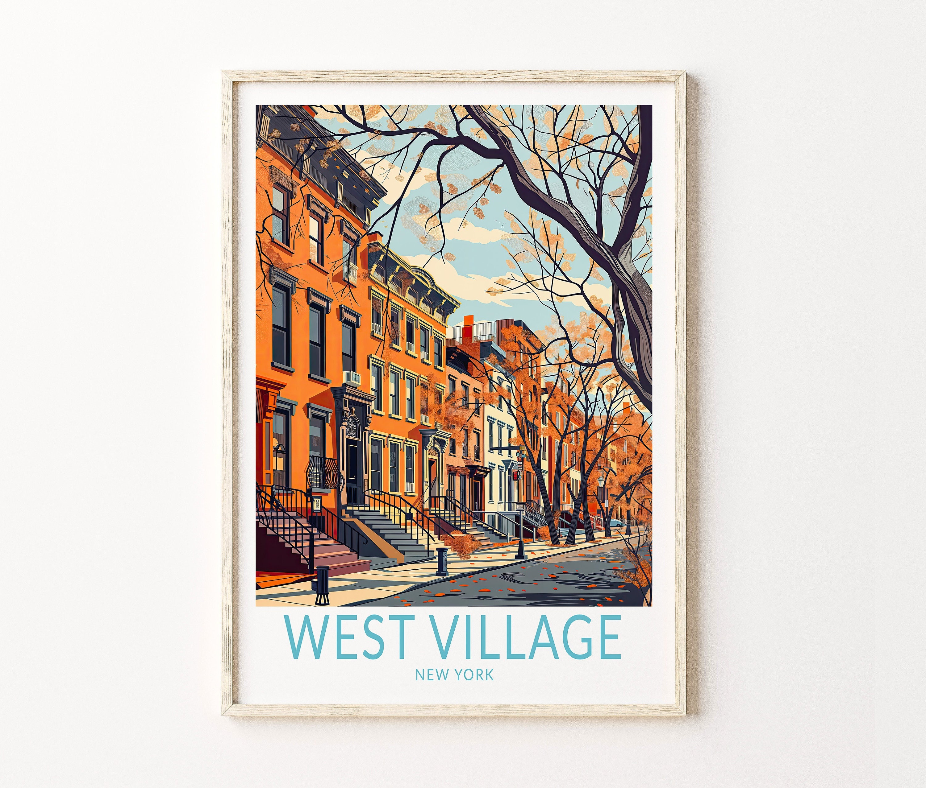 West Village Travel Poster, New York West Village Print, New York City ...