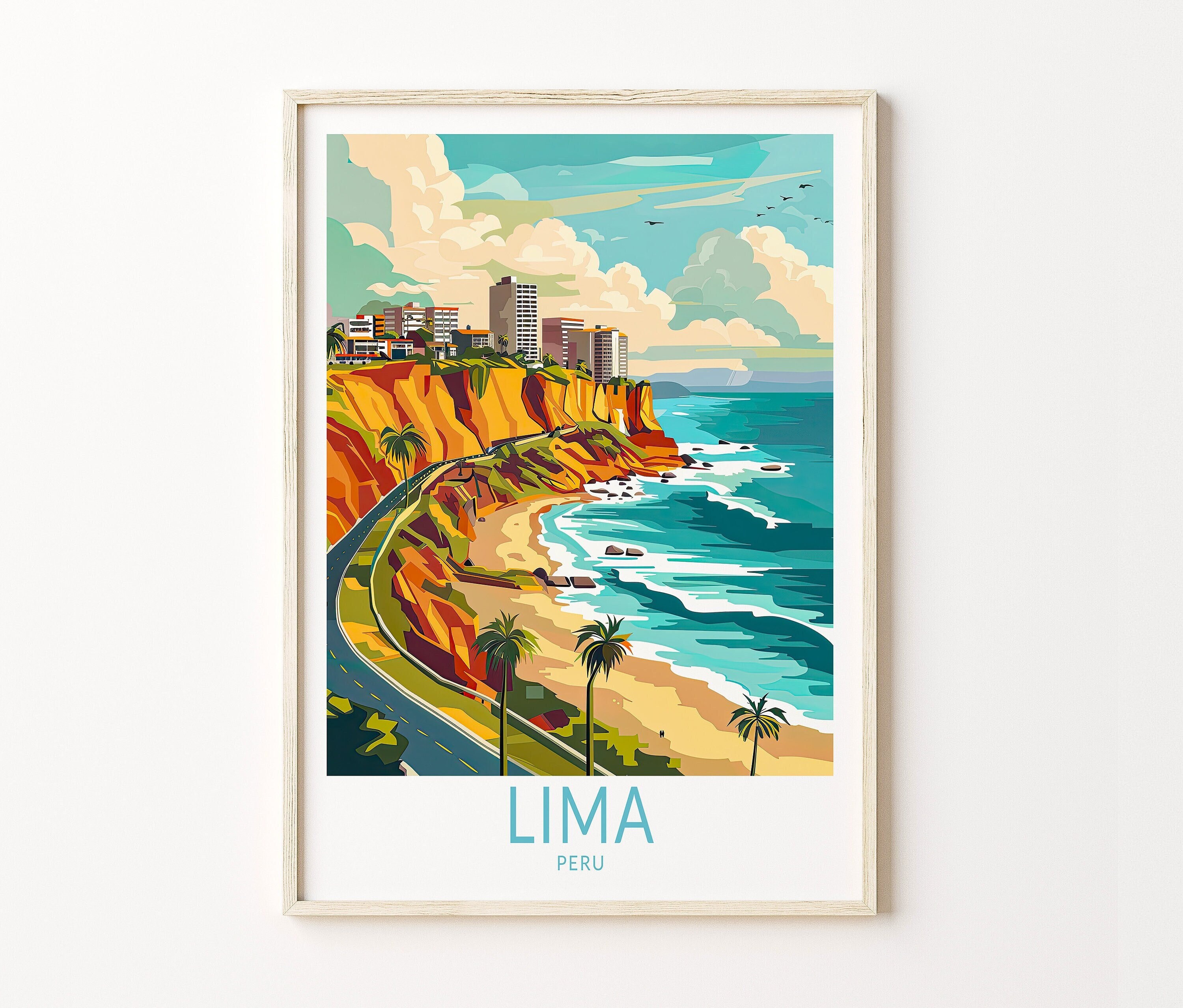 Lima Travel Poster, Peru Print, Lima Peru Wall Art, Lima Coast Print, Peru Travel Gifts, Personalised Gifts, Wedding Present