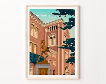 Poster Southern California University, USC School Print, USC Los Angeles City Wall Art, personalisatie van afstudeercadeaus