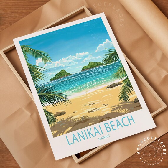 Lanikai Beach Hawaii Travel Poster, Hawaii Travel Print, Lanikai