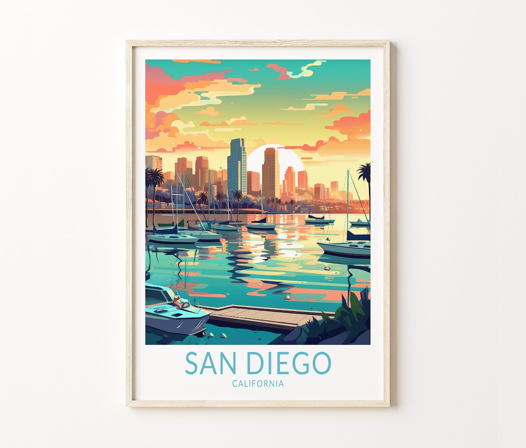 San Diego California Travel Poster, San Diego Travel Wall Poster Print ...