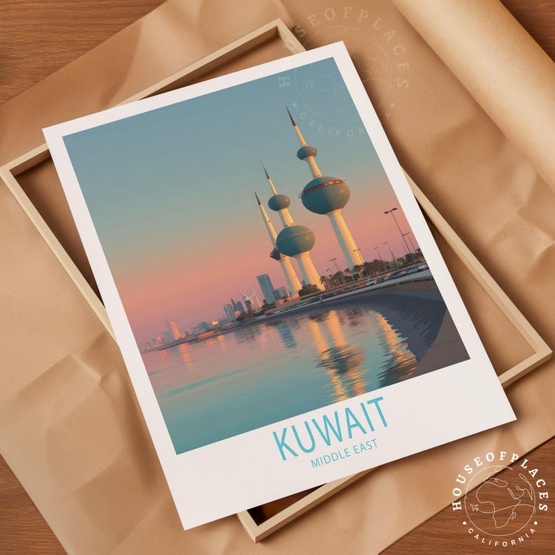 Kuwait Backdrop Kuwait Travel Poster, Kuwait Towers Skyline, Middle East Coastal Art - Etsy