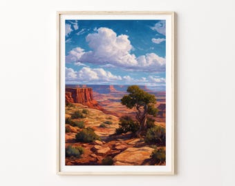 Plakat podróżniczy z obrazem olejnym z Parku Narodowego Canyonlands w stanie Utah – Pustynny Kanion, Krajobraz, Natura, Sztuka Ścienna