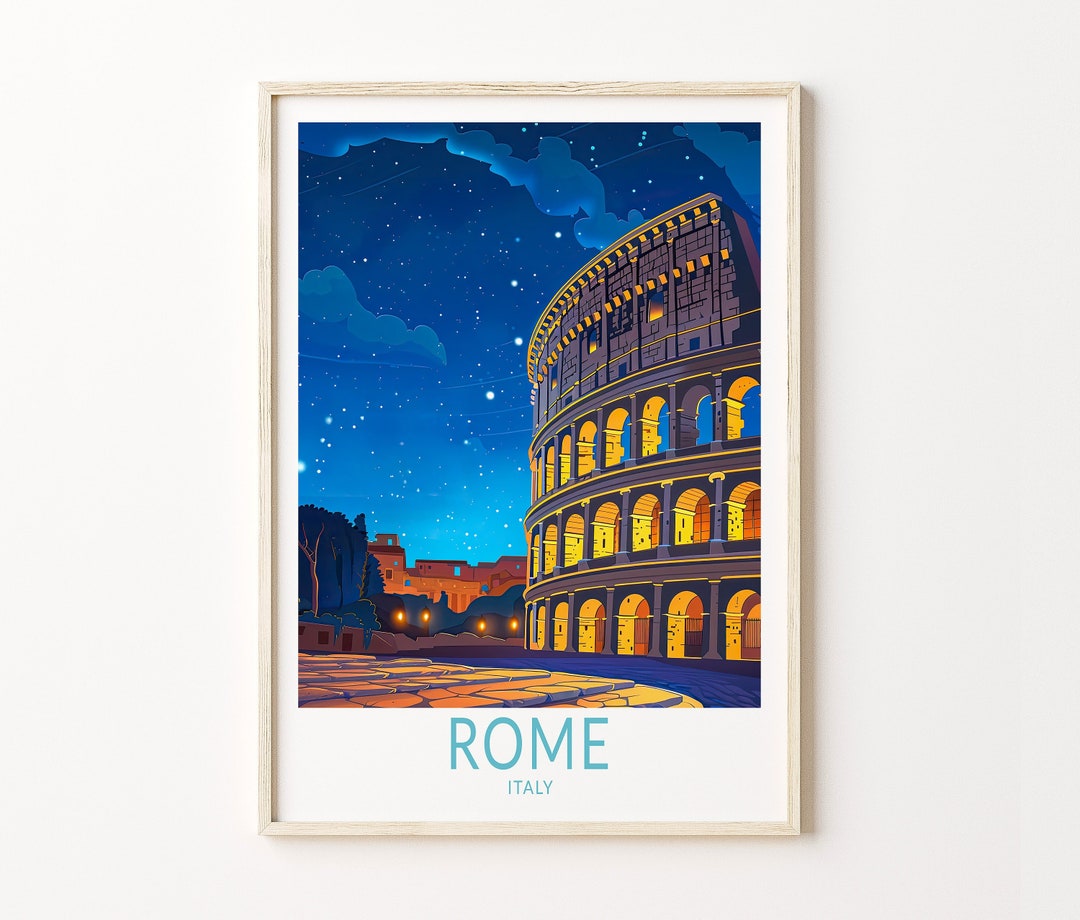Window View Poster Rome Rome Italy Travel Poster, Italy Wall Art, Rome Colosseum Night Poster ...
