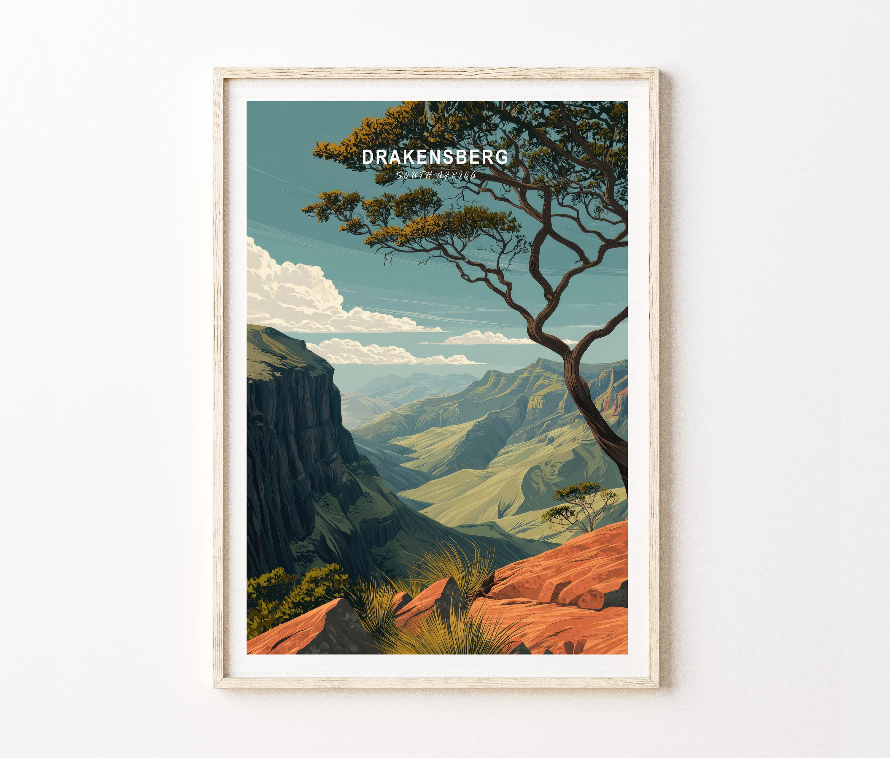 【SALE】PASTELRIB アートポスター（A4サイズ）#8305 Drakensberg South Africa Poster – Scenic Mountain Valley Wall Art
