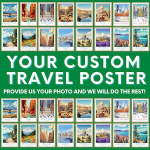 Seu pôster de viagem personalizado, casamento, ilustração de viagem personalizada, aniversário, presentes de lua de mel, arte de parede para presentes de casamento