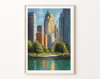 Detroit Michigan Watercolor Poster | City Skyline Wall Art Print | Michigan Travel Home Decor