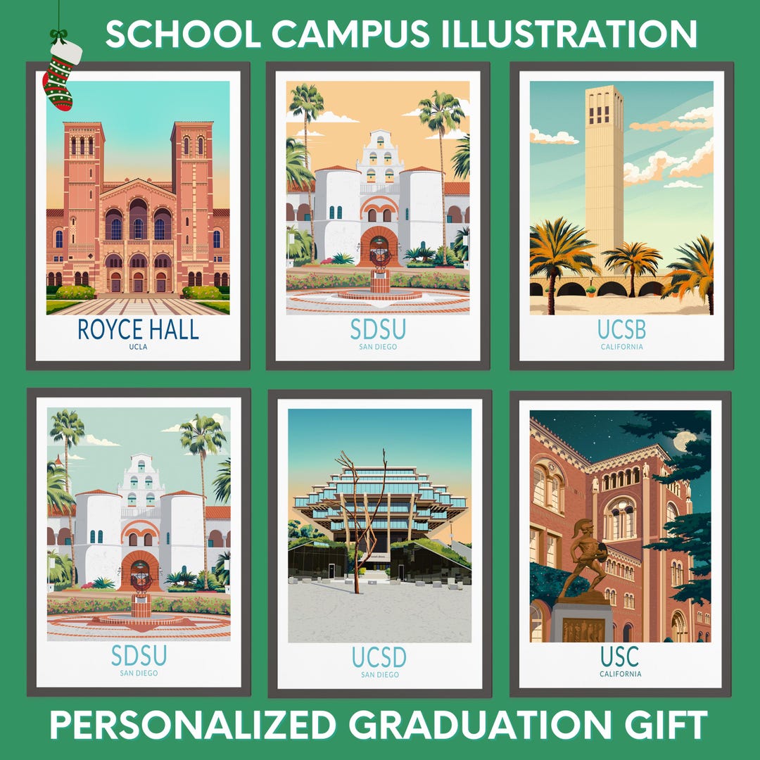 Personalized School Campus Poster, University Campus Print, Customized ...