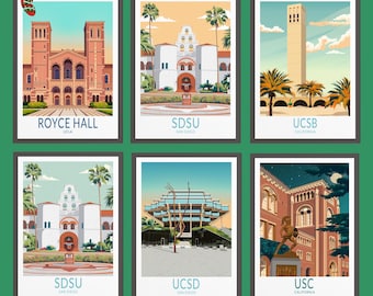 Póster personalizado del campus escolar, Impresión del campus universitario, Arte mural personalizado para graduación