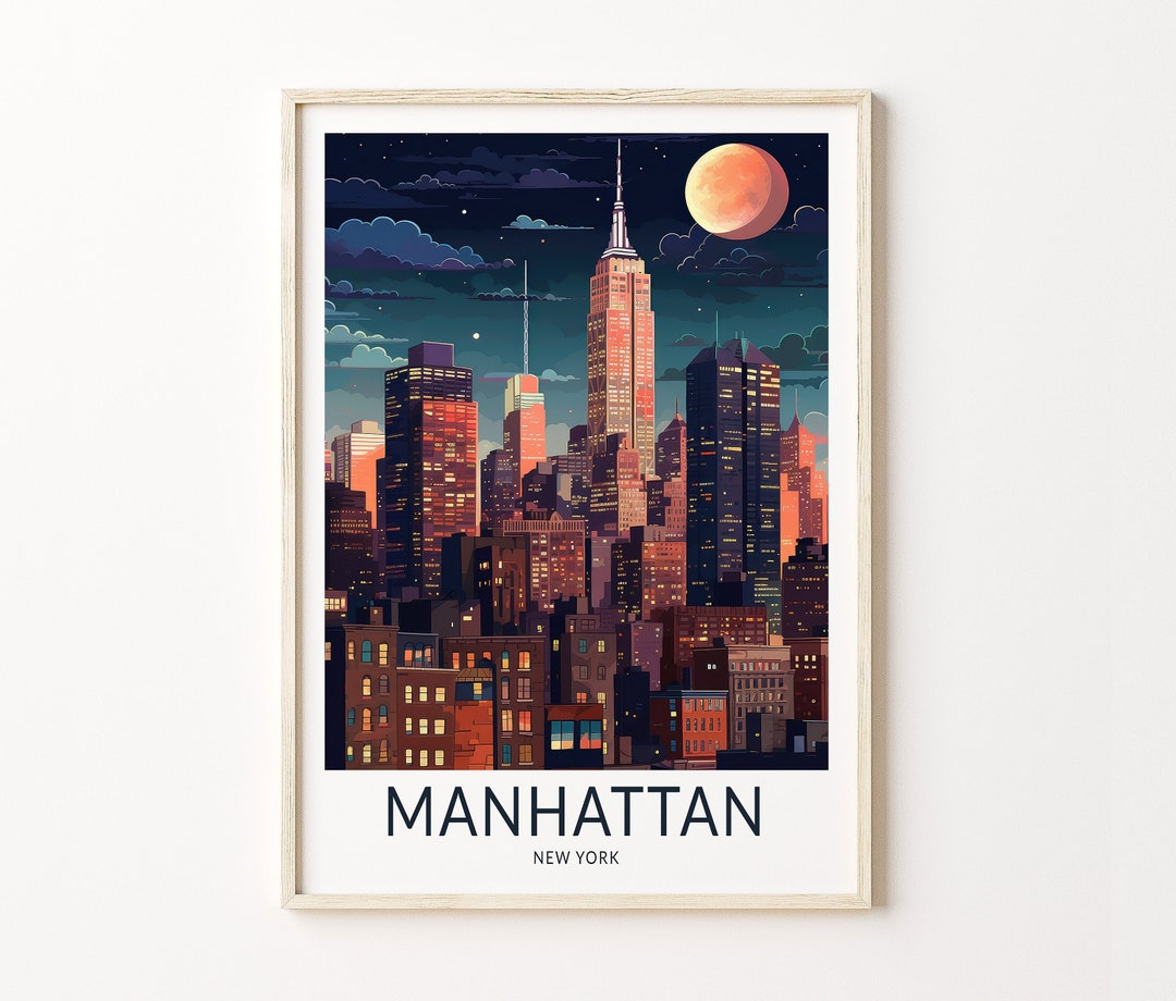 Manhattan New York Travel Print, New York Travel Poster Print, New York