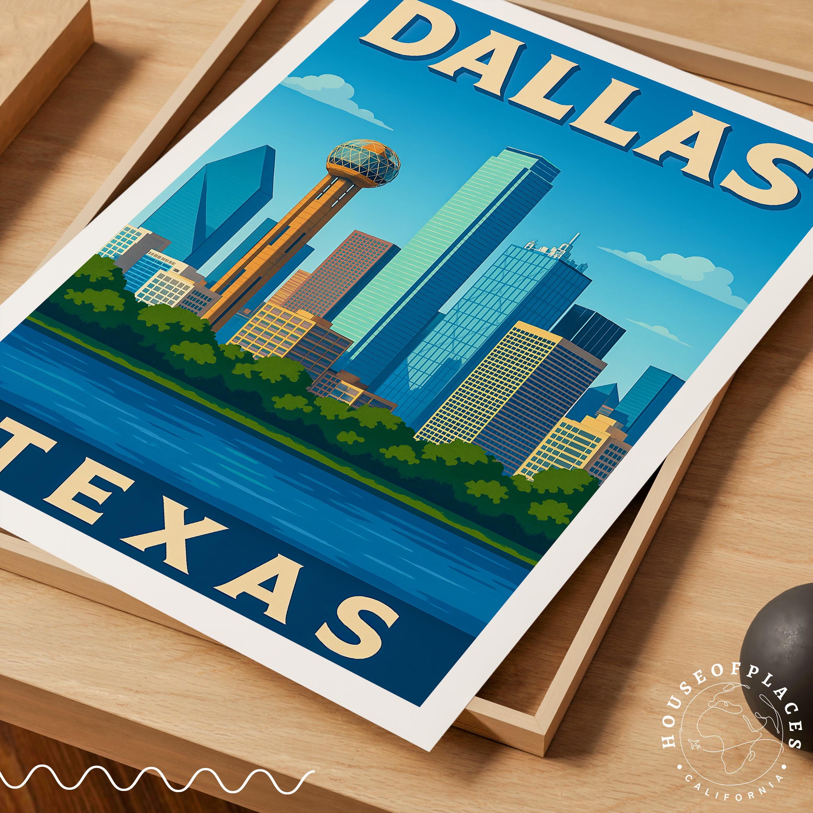 Dallas Texas Travel Poster, Texas Wall Art Print, Dallas Travel Print ...