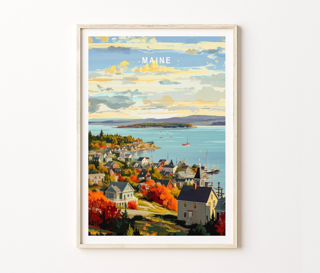 Maine Travel Print, Maine State Coastal Travel Poster, Maine Travel