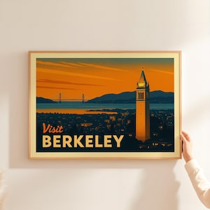 Póster de viaje de Berkeley, California, impresión de viaje de California, impresión de arte mural de Berkeley, regalos de boda, regalos de decoración del hogar
