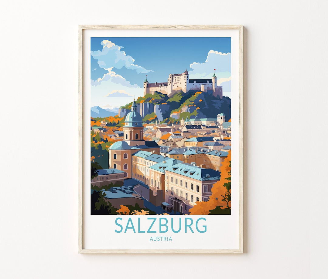 Salzburg Austrian Travel Poster, Salzburg City Travel Art Wall Decor ...