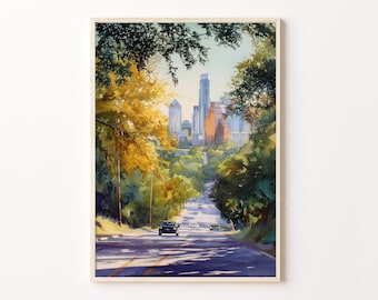Austin Texas Poster, Texas Wall Art, Cityscape Watercolor Print, Texas Urban Landscape Decor, Birthday Gifts, Austin Art Print