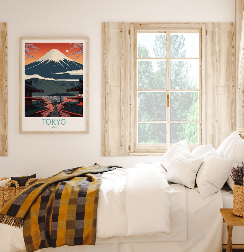 Stampa di viaggio di Tokyo Giappone, stampa di poster di viaggio di Tokyo Giappone, arte murale della città di Tokyo, decorazione murale di viaggio del monte Fuji in Giappone, regalo per viaggiatori immagine 3
