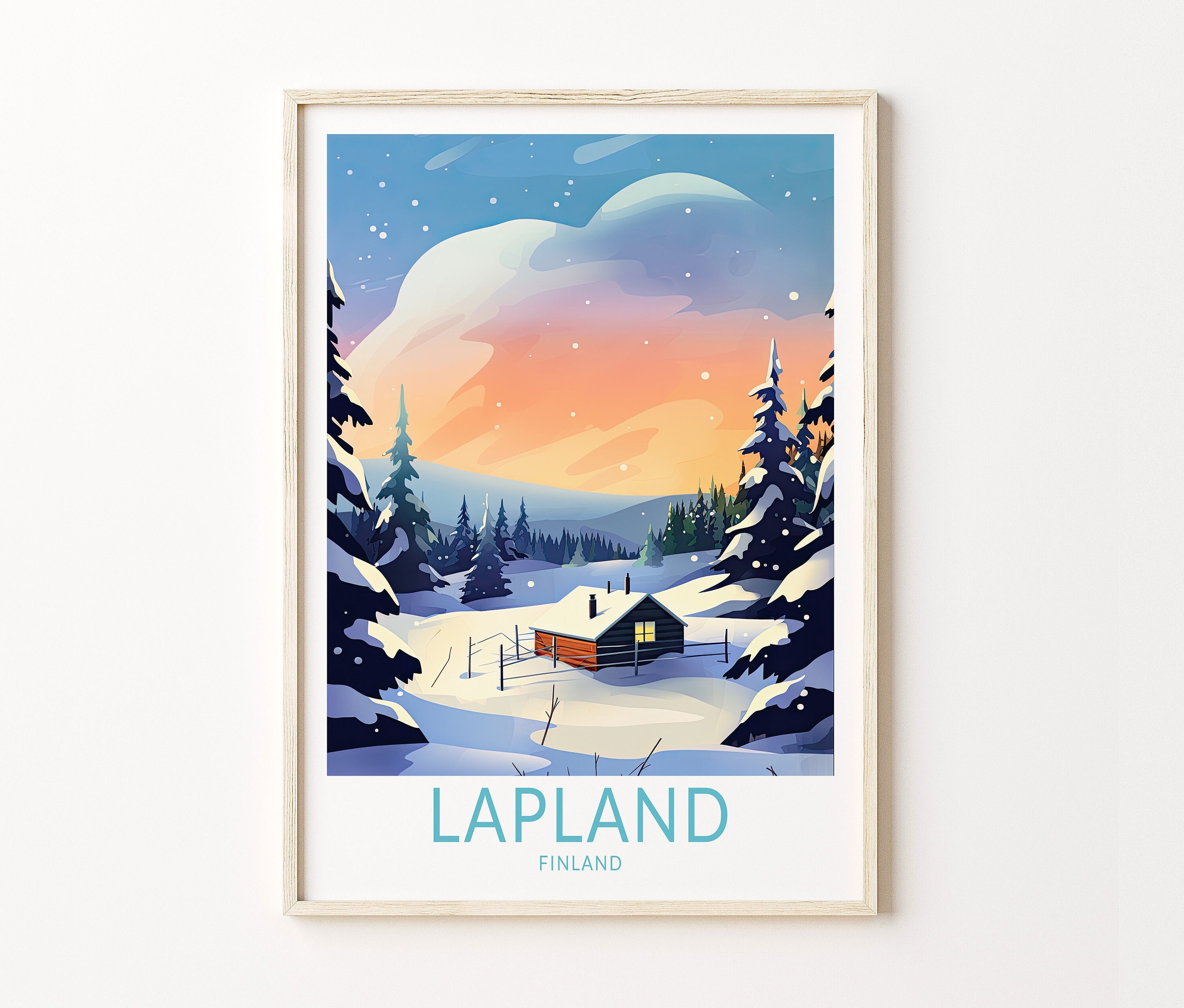 Lapland Finland Travel Print, Lapland Northern Lights Travel