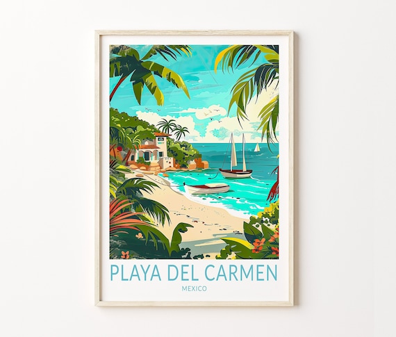 Playa Del Carmen, Mexico Travel Poster, Mexico Wall Art, Playa Del Carmen Coast Wall Decor, Wedding Gifts, Birthday Gifts