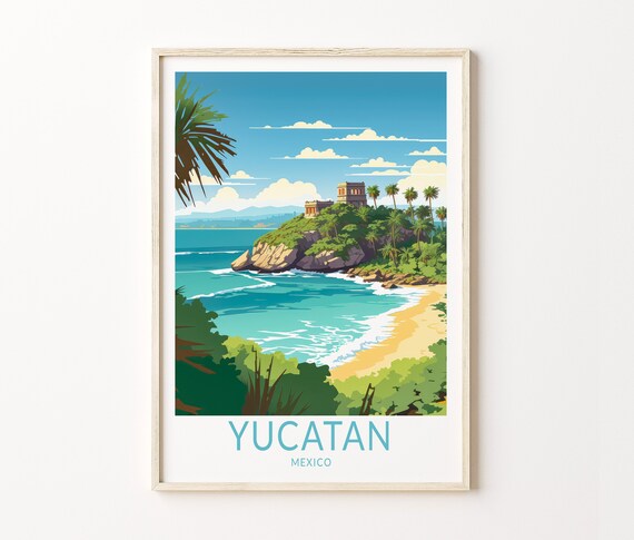 Yucatan Mexico Travel Poster, Yucatan Travel Poster Print, Mexico Yucatan Travel Poster Wall Art, Mexico Travel Gift Wall Decor