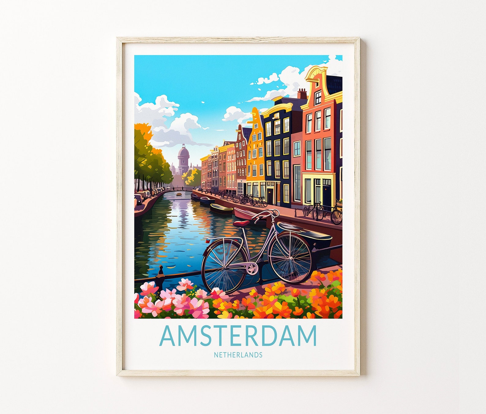 Amsterdam City Travel Print, Amsterdam Netherlands Travel Poster Print ...