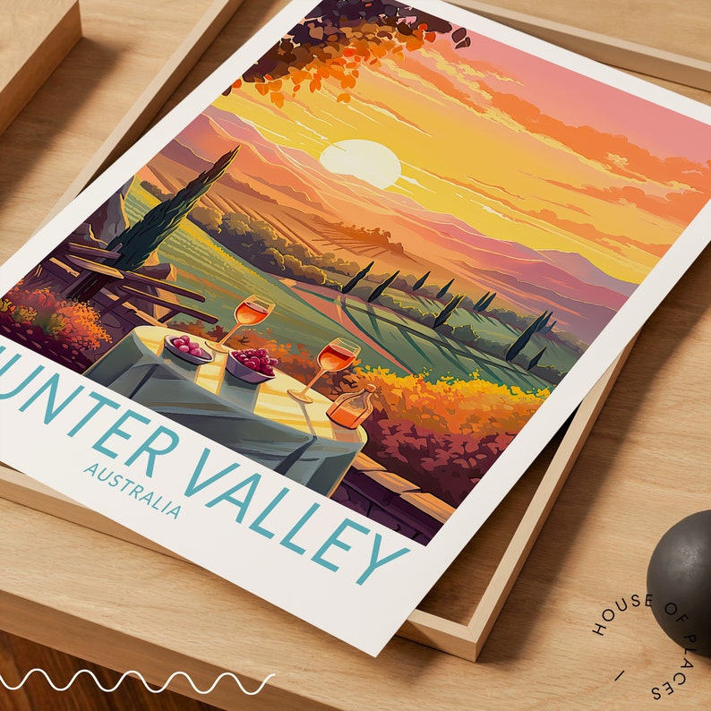 Hunter Valley Travel Poster, Australia Wall Art, Hunter Valley Sunset