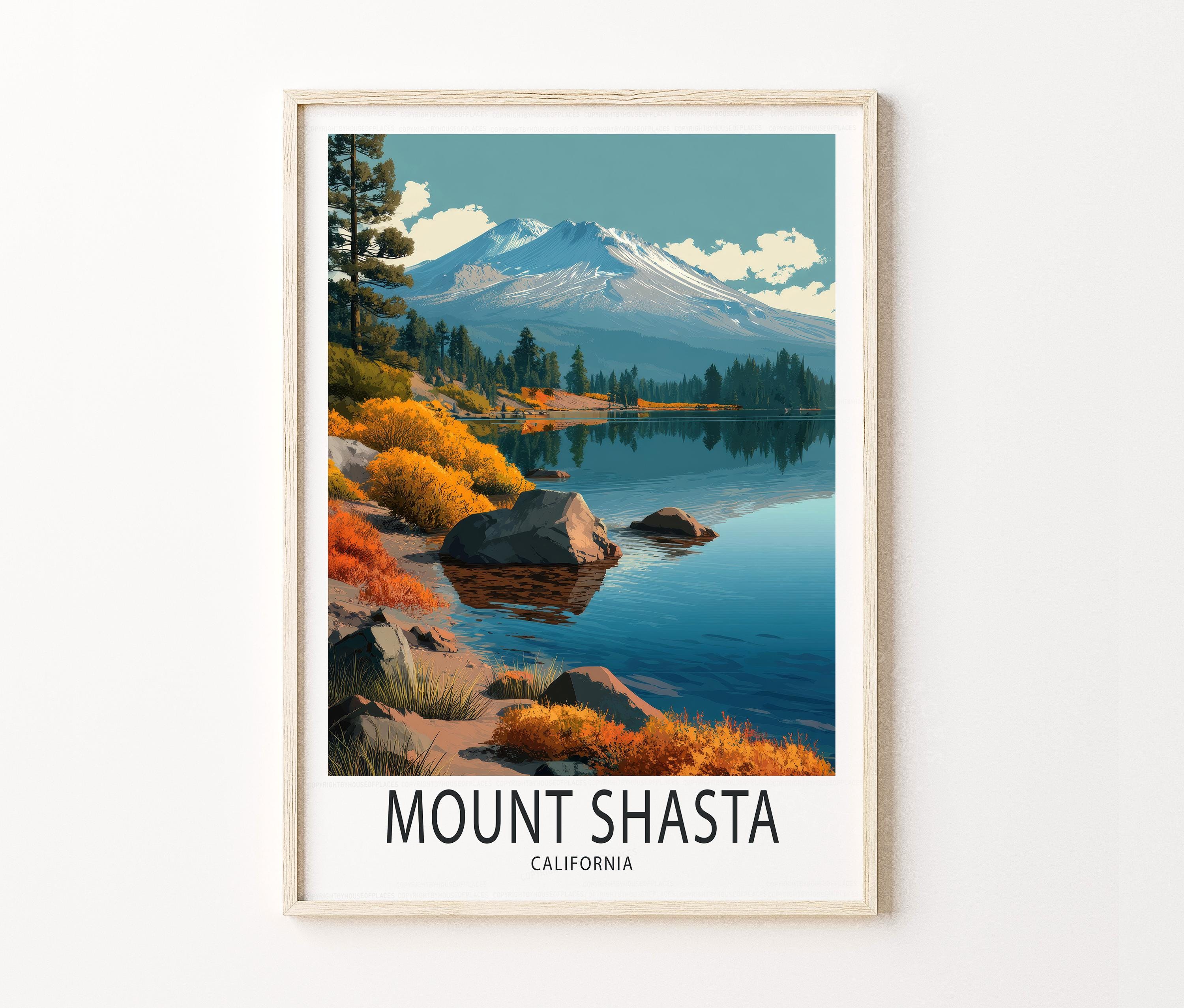Mount Shasta California Poster – Lake View Wall Art, Mountain