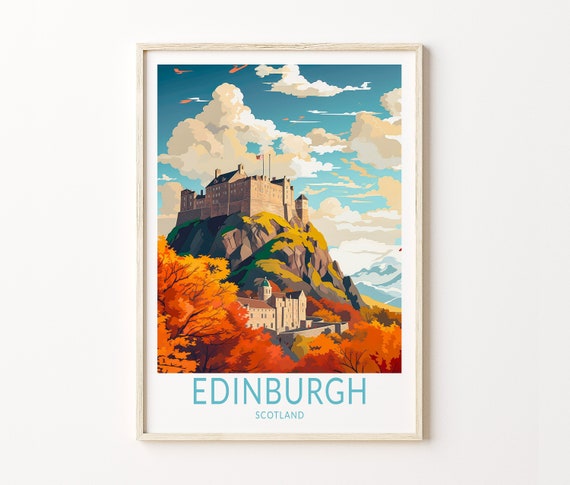 Edinburg Scotland Travel Poster, Edinburgh Poster Print Gifts, Edinburgh Castle Wall Art, Scotland Edinburgh Wall Decor