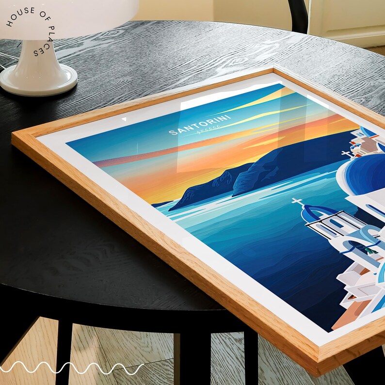 Santorini Travel Poster, Greece Wall Art, Santorini Greece Print