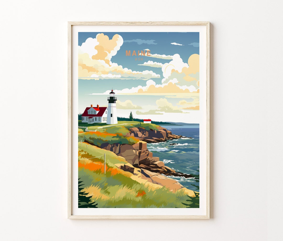 Maine Travel Print, Maine State Coastal Travel Poster, Maine Travel