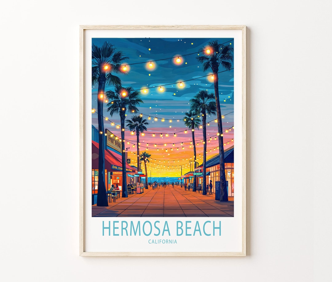 Hermosa Beach Travel Poster, California Wall Art, Hermosa Sunset Print ...