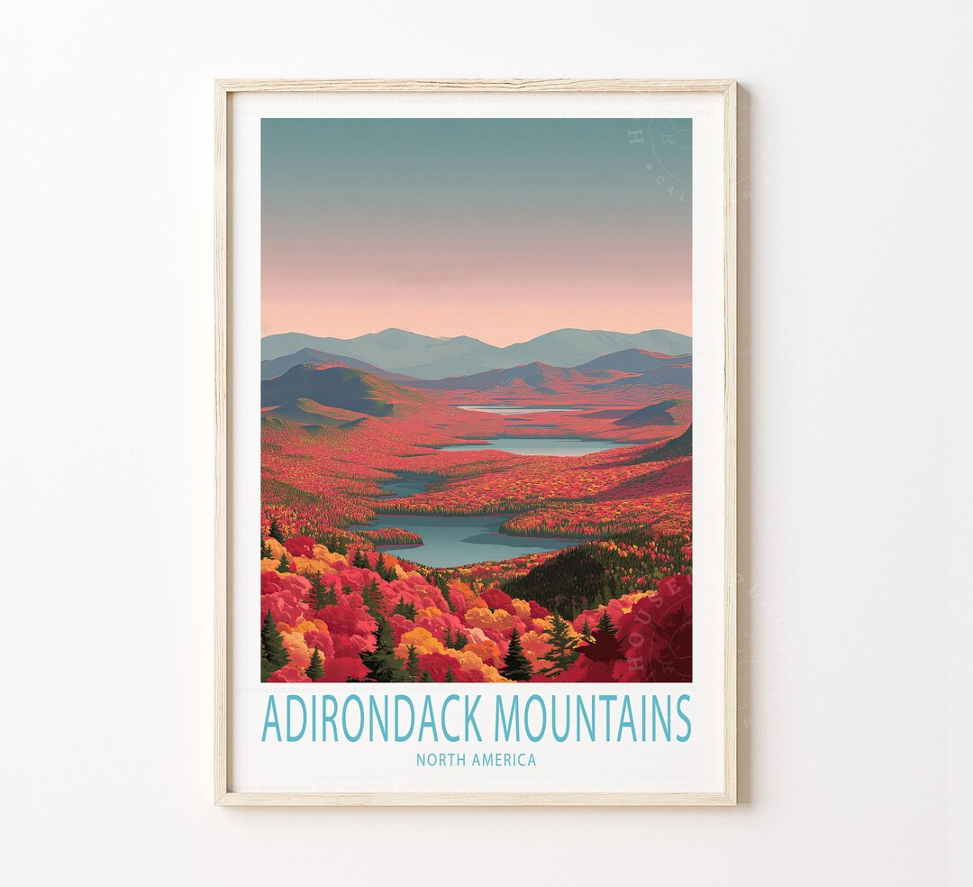 Adirondack Mountains North America Travel Poster, North America