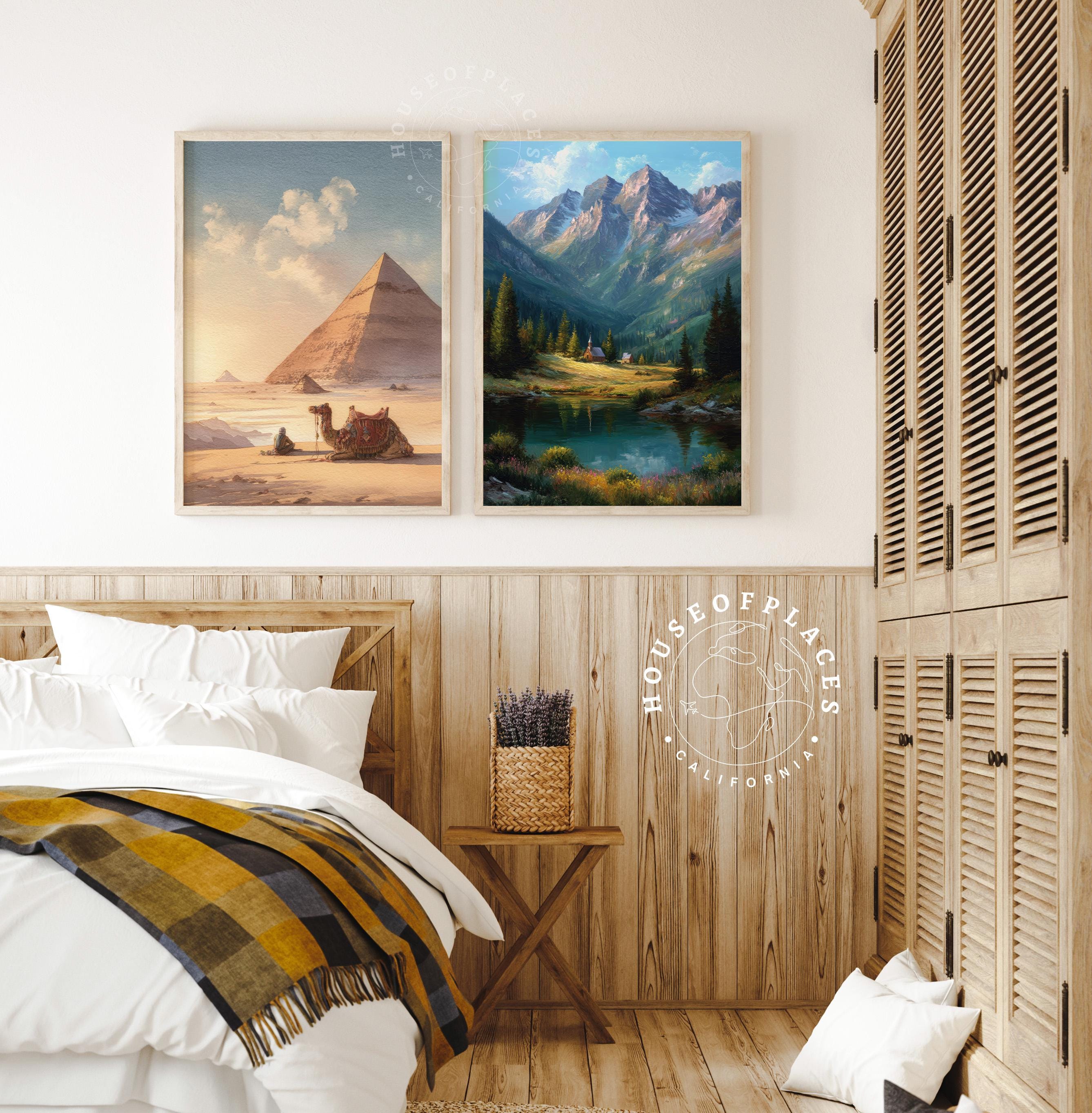 Cairo Pyramids Egypt Watercolor Print – Camel Desert Landscape Wall Art ...