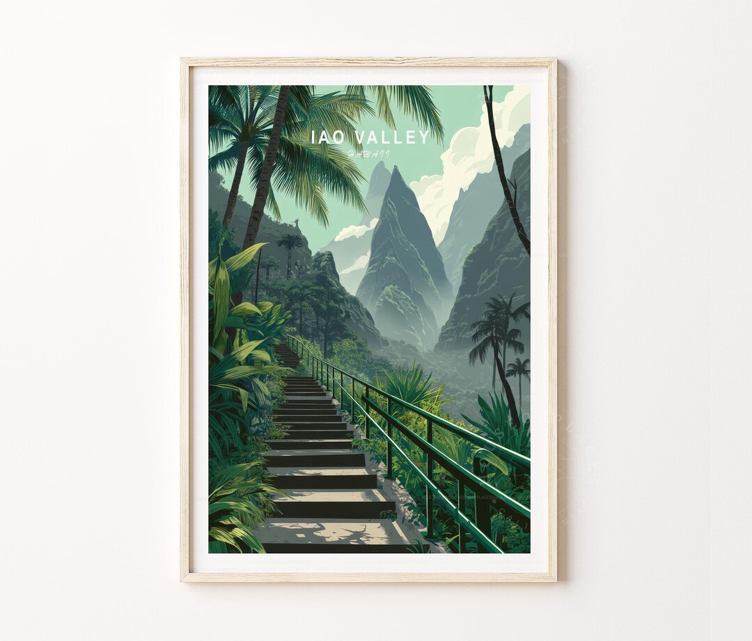 Iao Valley Travel Poster, Hawaii Wall Art, Iao Valley Maui Print