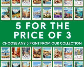 Set Of 5 Bundle - Travel Poster, Travel Gifts, National Park Poster, Home Decor Travel Wall Art, Set Of 5 Print