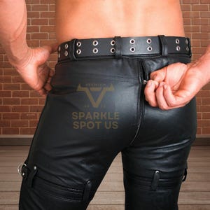 Handmade Black Cow Leather Biker Pants: Dual Zipper, Adjustable Straps image 4