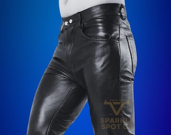 Handmade Black Cow Leather Biker Pants: Men's Motorcycle Trousers