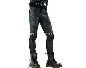Handmade Genuine Sheep Leather Biker Pants: Black Leather Jeans