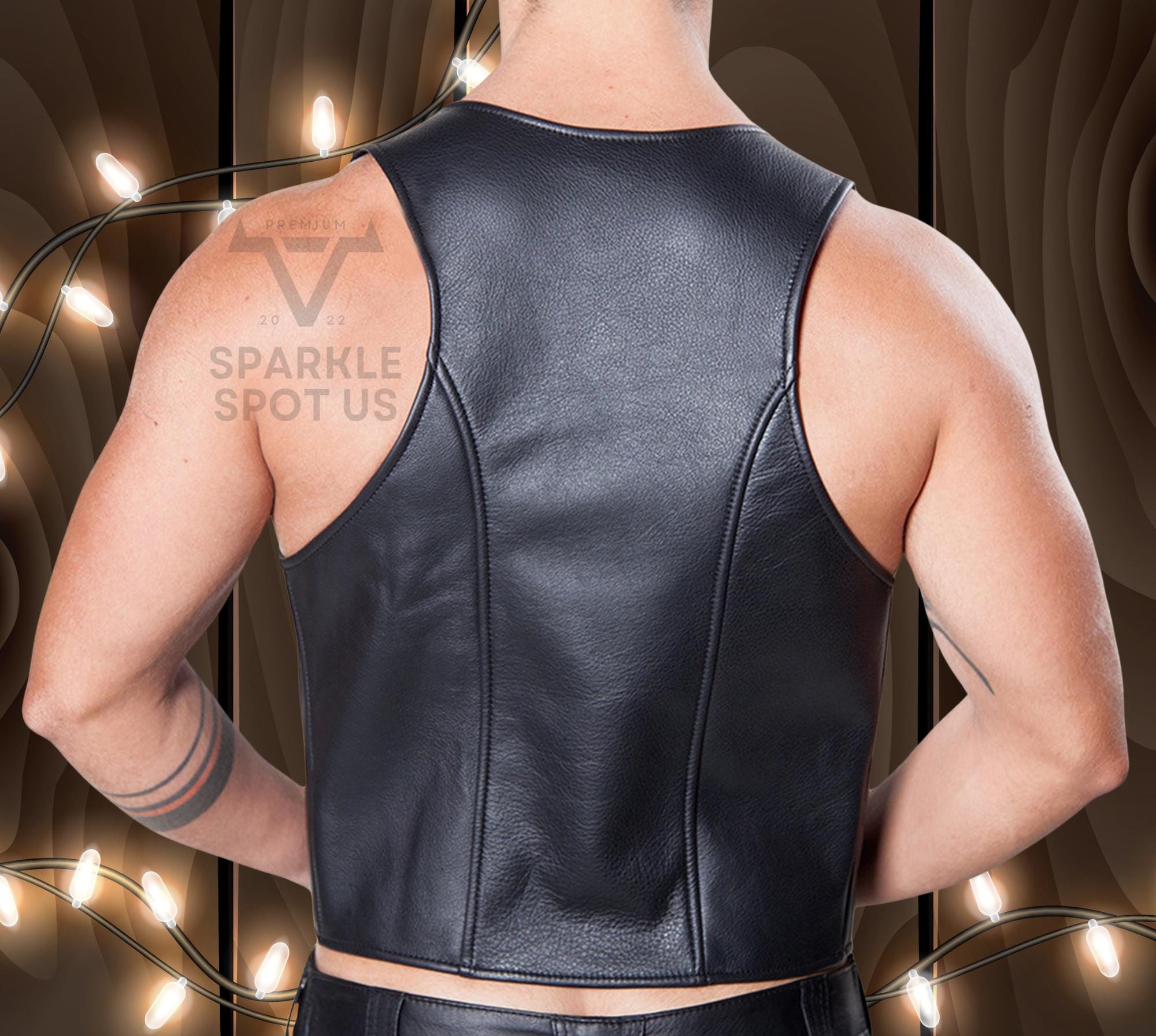 Custom Black Cow Leather Vest - Handmade Mens Bar Vest - Etsy