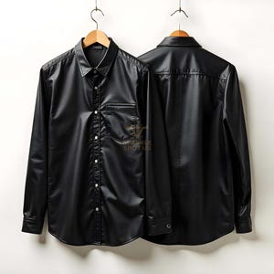Mens Real Black Leather Shirt, Trendy Leatherwear,  Lambskin Leather Shirt, Gift for Men, Handmade Custom shirt