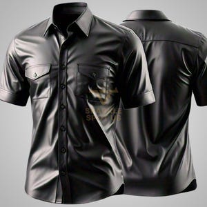 Classic Style Genuine Leather T-Shirt - Mens Black Leather Shirt - Biker Shirt - Gift for Mens - Handmade Real Sheep Leather Shirt