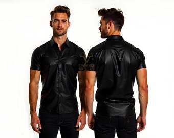 Handmade Black Sheep Leather Shirt: Slim Fit Mens Gym Clothing