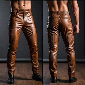 Pantalones de motociclista de piel de oveja marrón hechos a mano para hombre