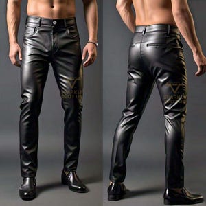 Echte leren herenbroek - zwarte vrijetijdsbroek - aangepaste leren jeans - bikerbroek - handgemaakte echt leren broek
