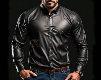 Camicia in pelle di pecora nera fatta a mano, regalo per uomo